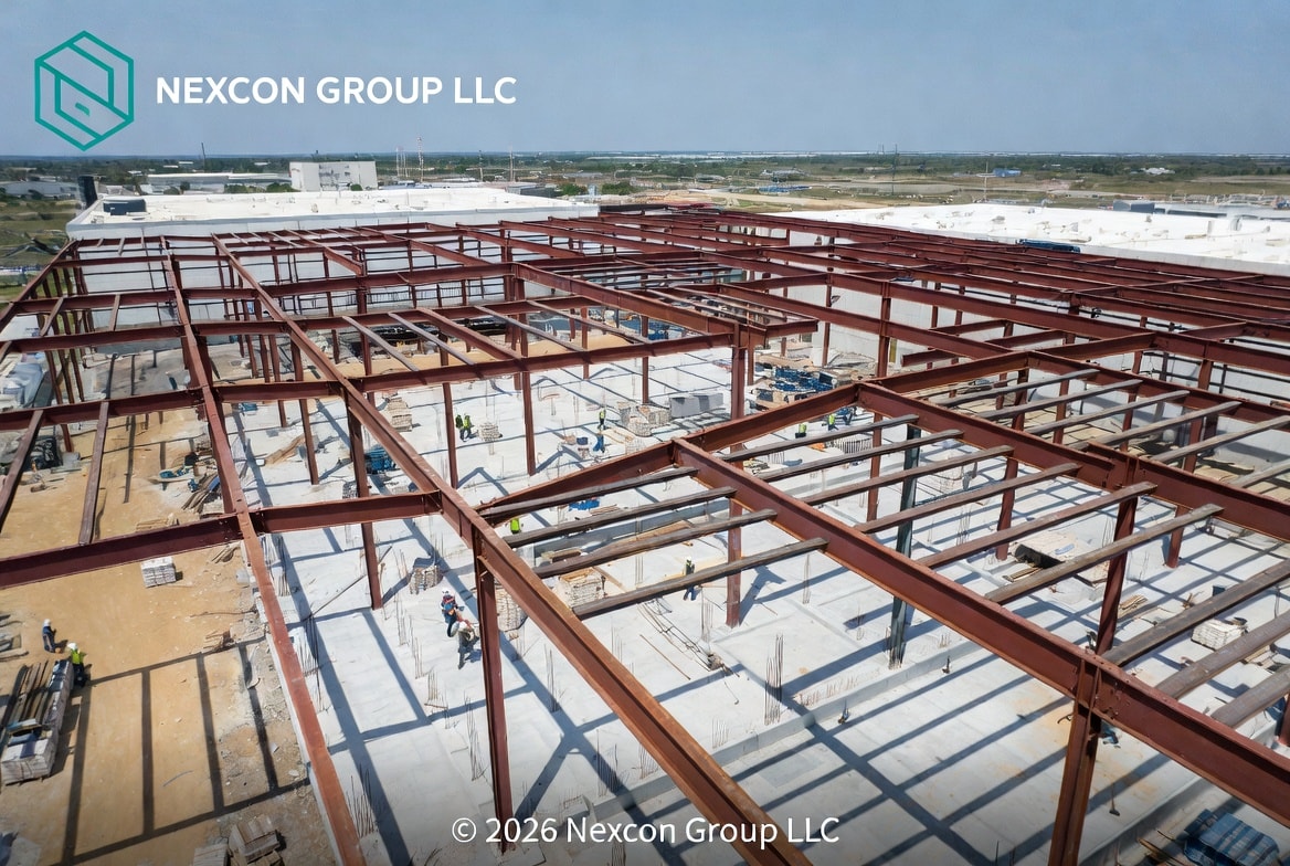 Aerial view of Nexcon industrial construction site